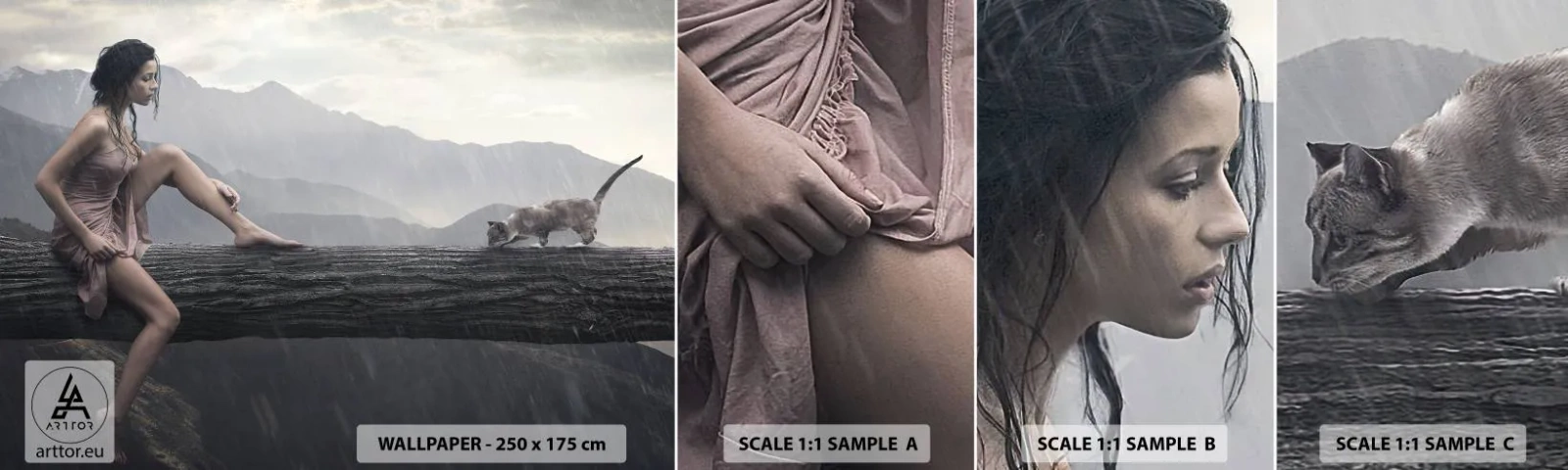 Muestra de fotomural autoadhesivo Deluxe Sticker - Picos de belleza - Mujer, Modelo, Paisaje - 100x30 cm