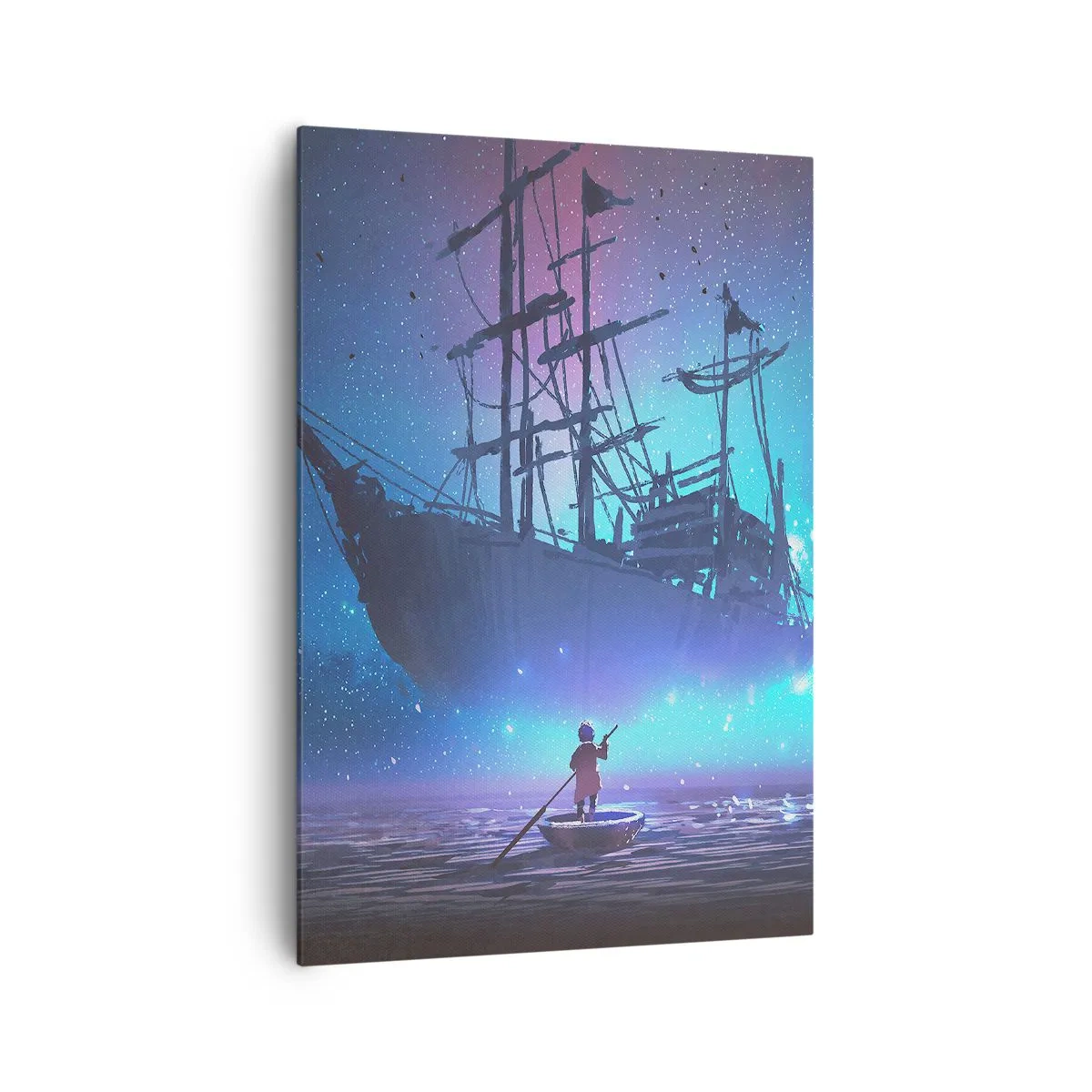 Cuadro sobre lienzo - Impresión de Imagen - Un barco fantástico contra el cielo estrellado. - 70x100cm - El encuentro con el mito del mar - Decoración de pared moderna para salón y dormitorio ARTTOR