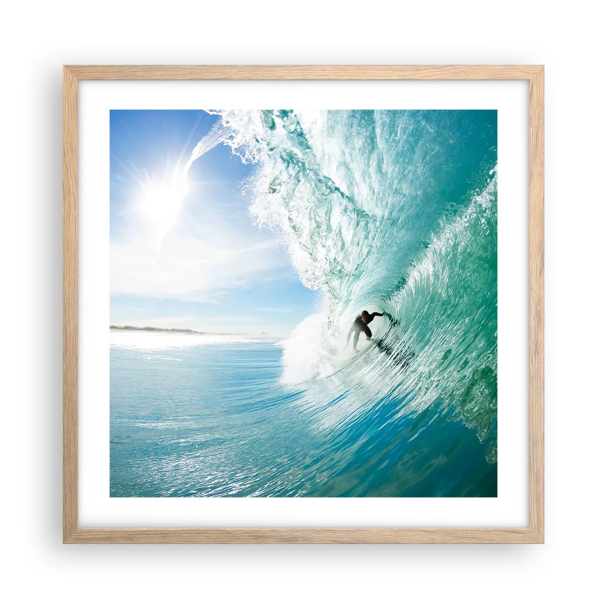 Póster en marco roble claro - Siempre en la ola - 50x50 cm