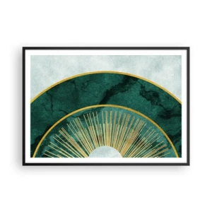 Póster en marco negro - Patrón abstracto con círculos en colores esmeralda y dorado. - 100x70cm - Un sistema solar diferente - Decoración de pared moderna para salón y dormitorio ARTTOR