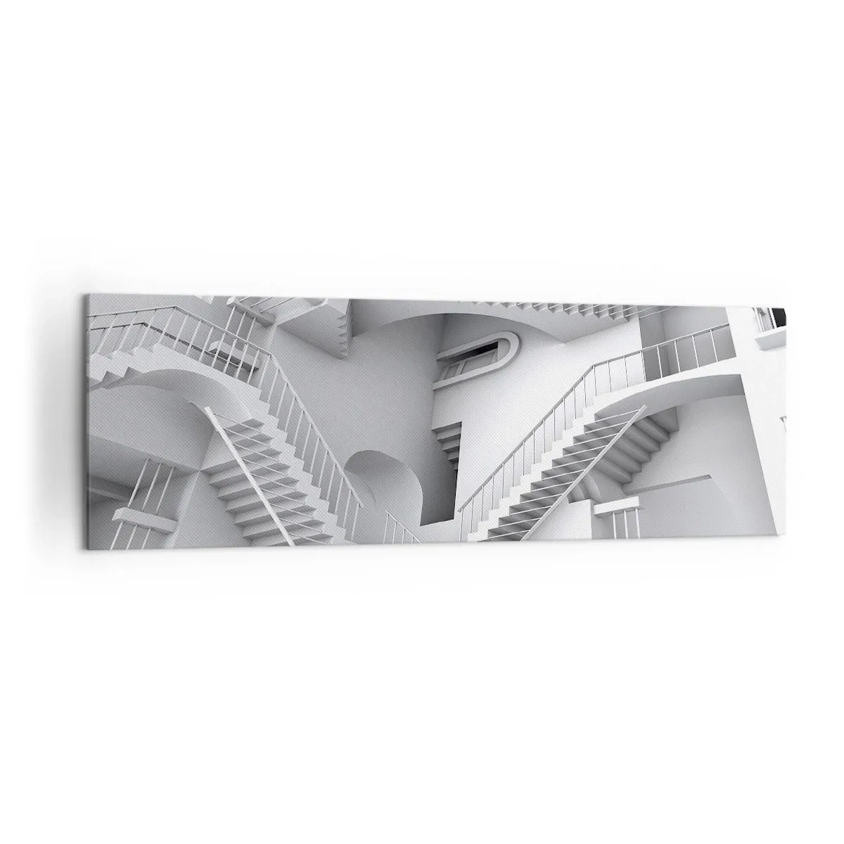 Cuadro sobre lienzo - Impresión de Imagen - Una composición abstracta de escaleras en una disposición espacial surrealista. - 160x50cm - Paradojas del espacio - Decoración de pared moderna para salón y dormitorio ARTTOR