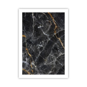 Póster - Mármol negro con sutiles vetas doradas en un marco elegante. - 50x70cm - La vida interior de la piedra - Decoración de pared moderna para salón y dormitorio ARTTOR
