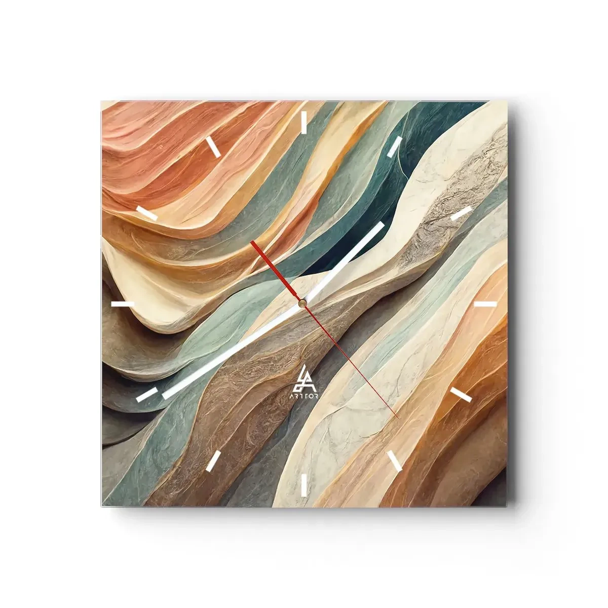 Reloj de pared - Reloj de vidrio - Ondas abstractas en tonos pastel - 30x30cm - Momentos previos al cambio - Decoración de pared moderna para salón y dormitorio ARTTOR