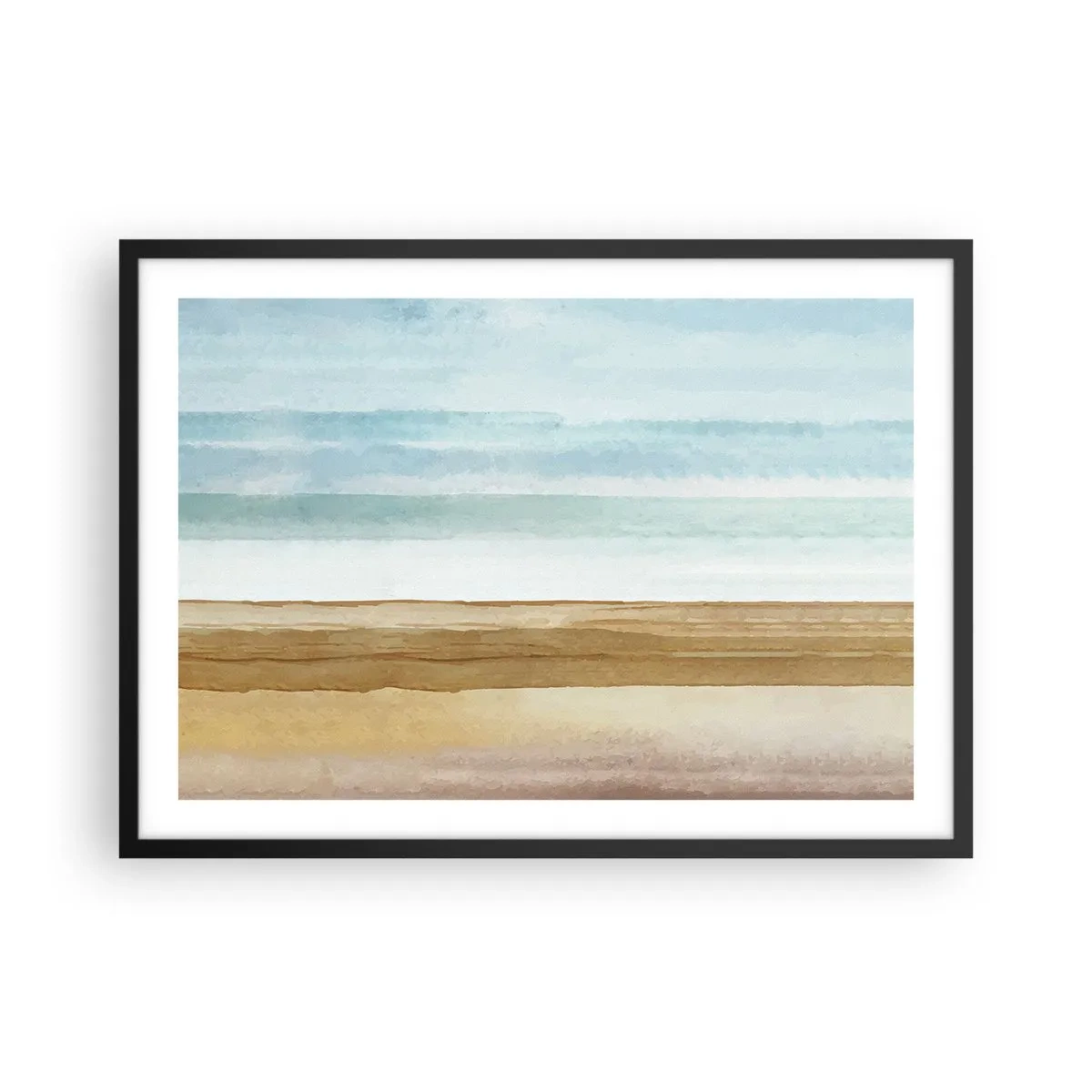 Póster en marco negro - Paisaje de playa abstracto en tonos pastel - 70x50cm - Serenidad - Decoración de pared moderna para salón y dormitorio ARTTOR