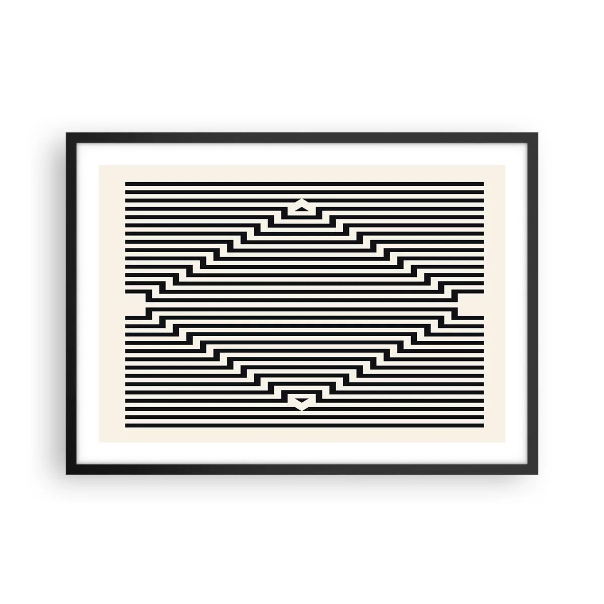 Póster en marco negro - Líneas blancas y negras que crean un efecto de ilusión geométrica. - 70x50cm - Ilusión geométrica - Decoración de pared moderna para salón y dormitorio ARTTOR