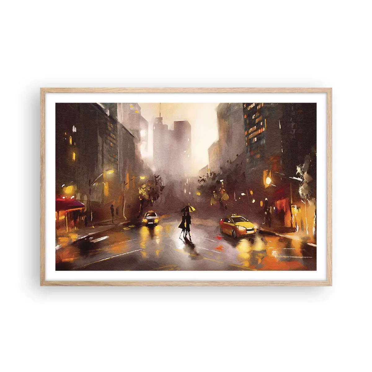 Póster en marco roble claro - En las luces de Nueva York - 91x61 cm