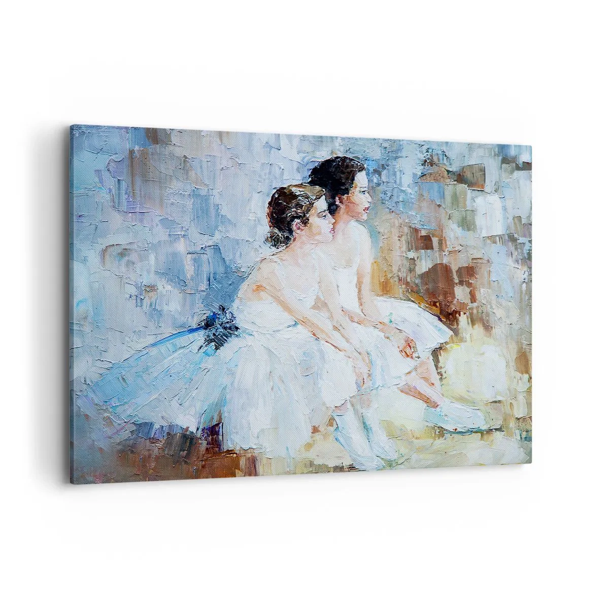 Cuadro sobre lienzo - Impresión de Imagen - Dos bailarinas vestidas de blanco se relajan sobre un fondo pastel. - 100x70cm - Cisnes jóvenes descansando - Decoración de pared moderna para salón y dormitorio ARTTOR