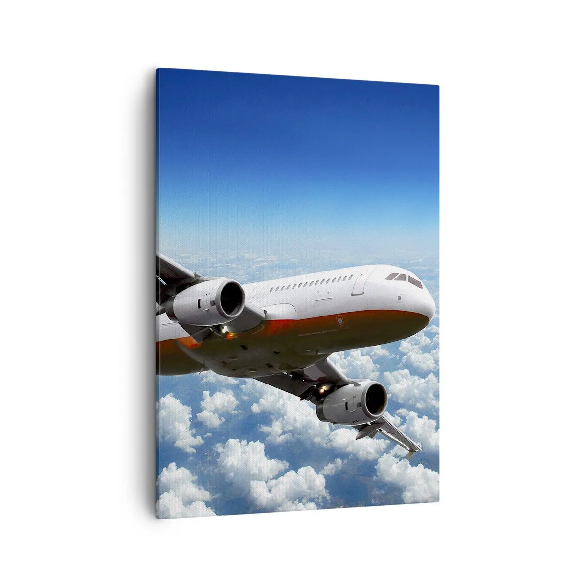 Cuadro sobre lienzo - Impresión de Imagen - Un avión de pasajeros volando sobre las nubes contra un cielo azul. - 50x70cm - Aléjese de todo - Decoración de pared moderna para salón y dormitorio ARTTOR