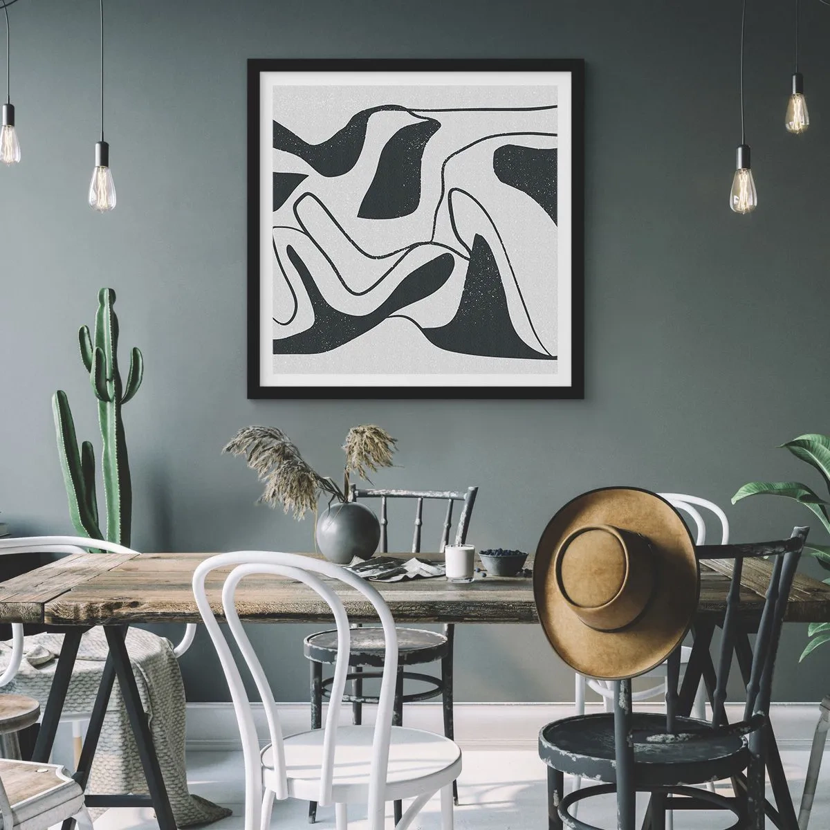 Póster en marco negro - Juego abstracto en un laberinto - 50x50 cm