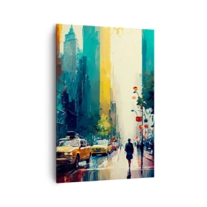 Cuadro sobre lienzo - Impresión de Imagen - Una ciudad bulliciosa con taxis y transeúntes. - 70x100cm - Nueva York - hasta la lluvia es colorida - Decoración de pared moderna para salón y dormitorio ARTTOR