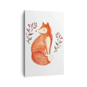 Cuadro sobre lienzo - Impresión de Imagen - Un zorro de acuarela rodeado de ramitas con bayas. - 80x120cm - Pequeño pelirrojo - Decoración de pared moderna para salón y dormitorio ARTTOR