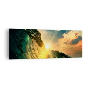 Cuadro sobre lienzo - Impresión de Imagen - Una ola con el sol poniente y nubes iluminadas. - 140x50cm - Surfer, ¿dónde estás? - Decoración de pared moderna para salón y dormitorio ARTTOR