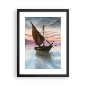 Póster en marco negro - Atardecer en el puerto - 30x40 cm