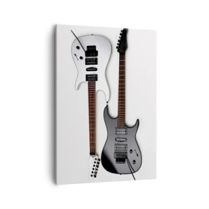 Cuadro sobre lienzo - Impresión de Imagen - Dos guitarras eléctricas en blanco y negro sobre fondo claro. - 50x70cm - Armonía de formas - Decoración de pared moderna para salón y dormitorio ARTTOR