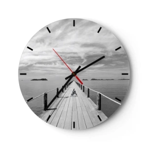 Reloj de pared - Reloj de vidrio - Un embarcadero que se pierde en la distancia sobre la tranquila superficie del mar. - 30x30cm - Hora de viajar - Decoración de pared moderna para salón, cocina y dormitorio ARTTOR