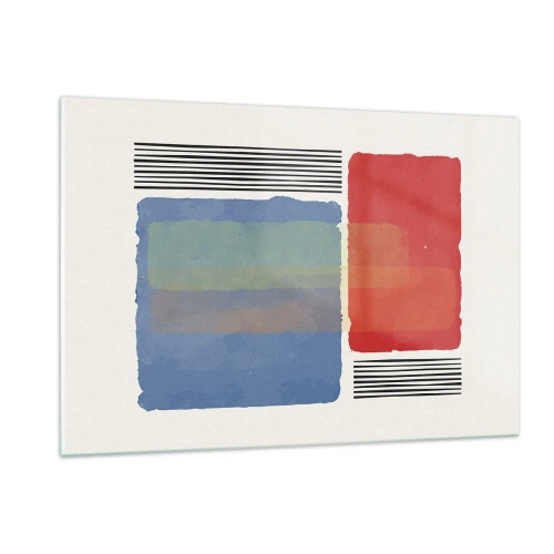 Cuadro sobre vidrio - Impresiones sobre Vidrio - Composición geométrica con rectángulos rojos y azules. - 120x80cm - Espíritu y alma de la geometría - Decoración de pared moderna para salón y dormitorio ARTTOR