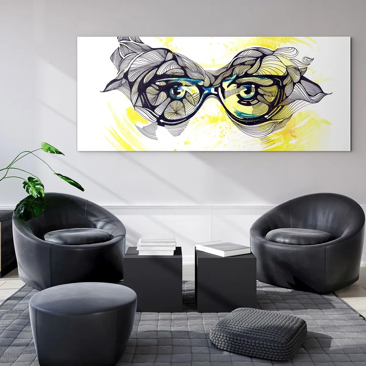 Cuadro sobre vidrio - Impresiones sobre Vidrio - A través de las gafas azules - 100x40 cm