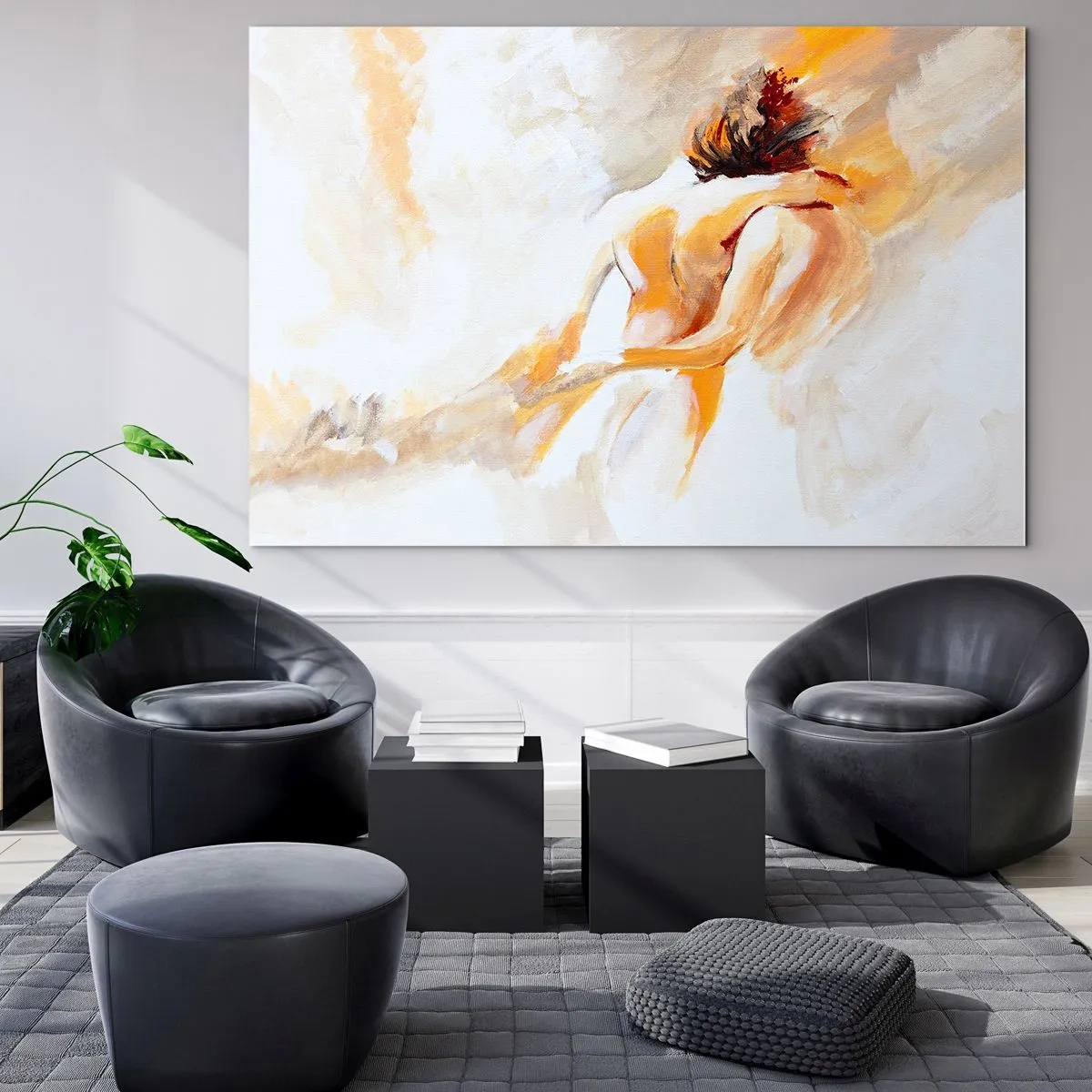 Cuadro sobre vidrio - Impresiones sobre Vidrio - Un delicado nude en cálidos colores pastel. - 120x80cm - En un cielo de cercanía - Decoración de pared moderna para salón y dormitorio ARTTOR