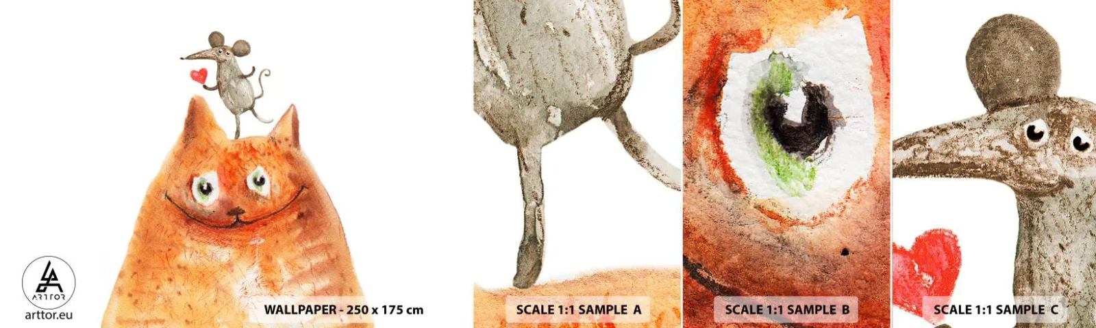 Muestra de fotomural autoadhesivo Deluxe Sticker - Paradojas del amor - Para niños, Ratón, Gato - 100x30 cm