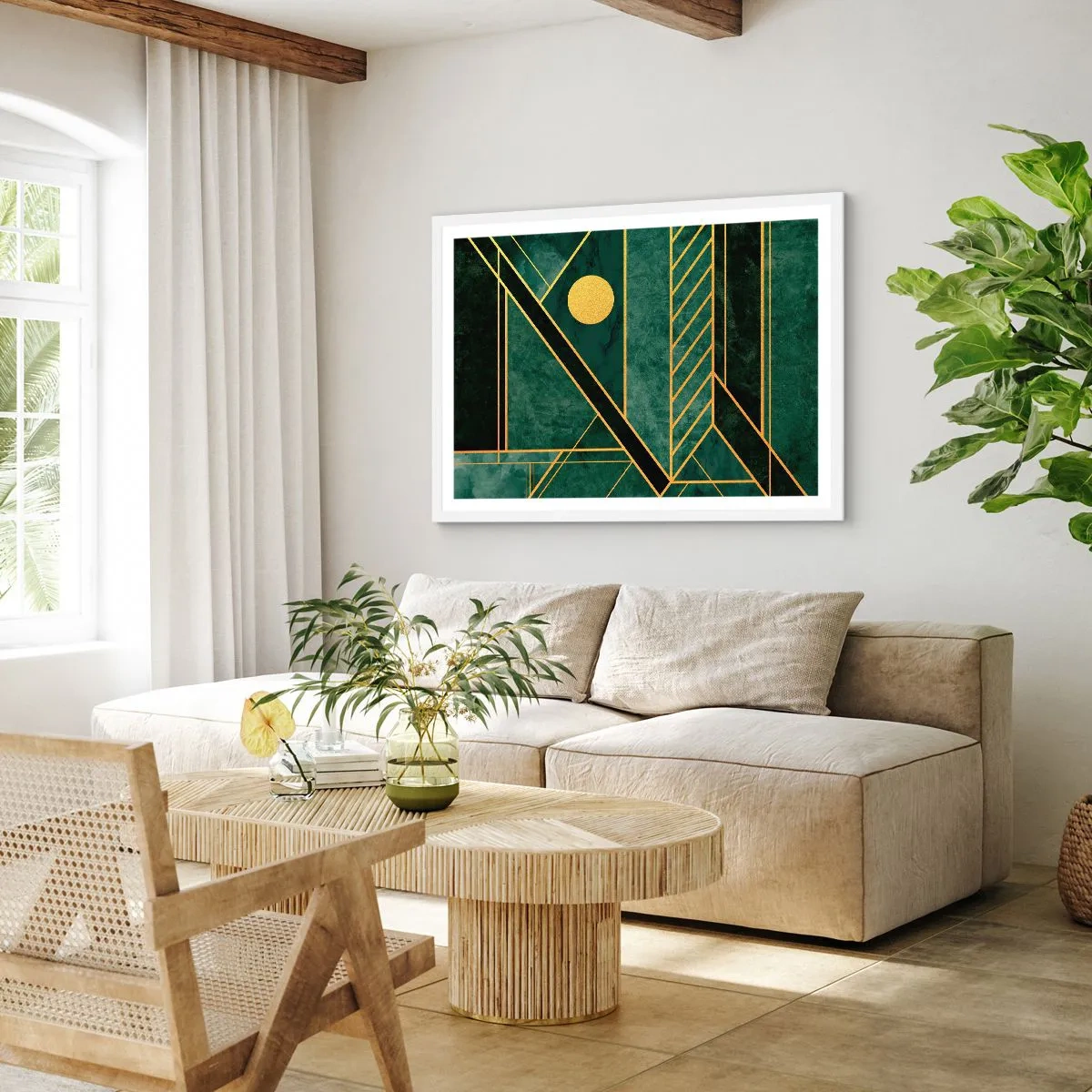 Póster en marco blanco - La dinámica del oro y el azul - 70x50 cm