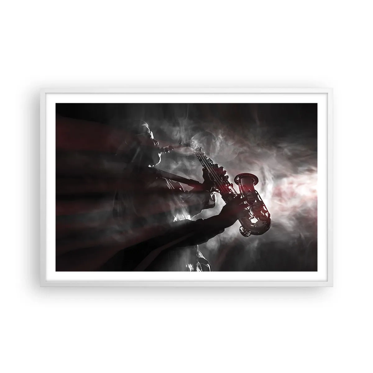 Póster en marco blanco - En el vapor del jazz - 91x61 cm