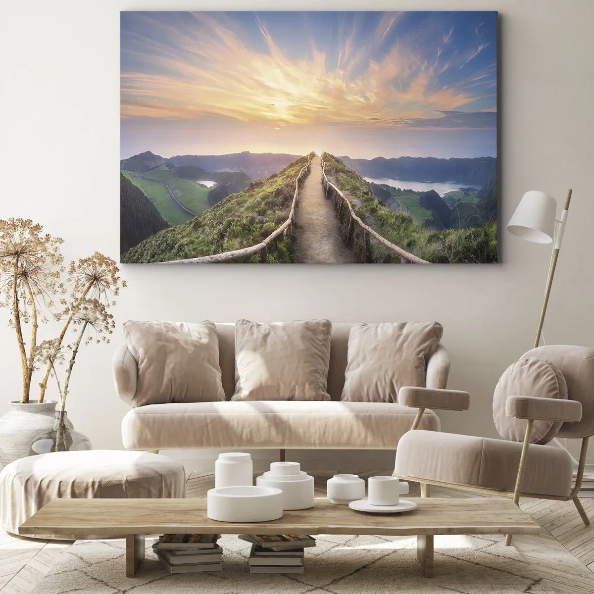 Cuadro sobre lienzo - Impresión de Imagen - Un pintoresco sendero en una colina con vista al atardecer. - 70x50cm - Cerca del cielo - Decoración de pared moderna para salón y dormitorio ARTTOR