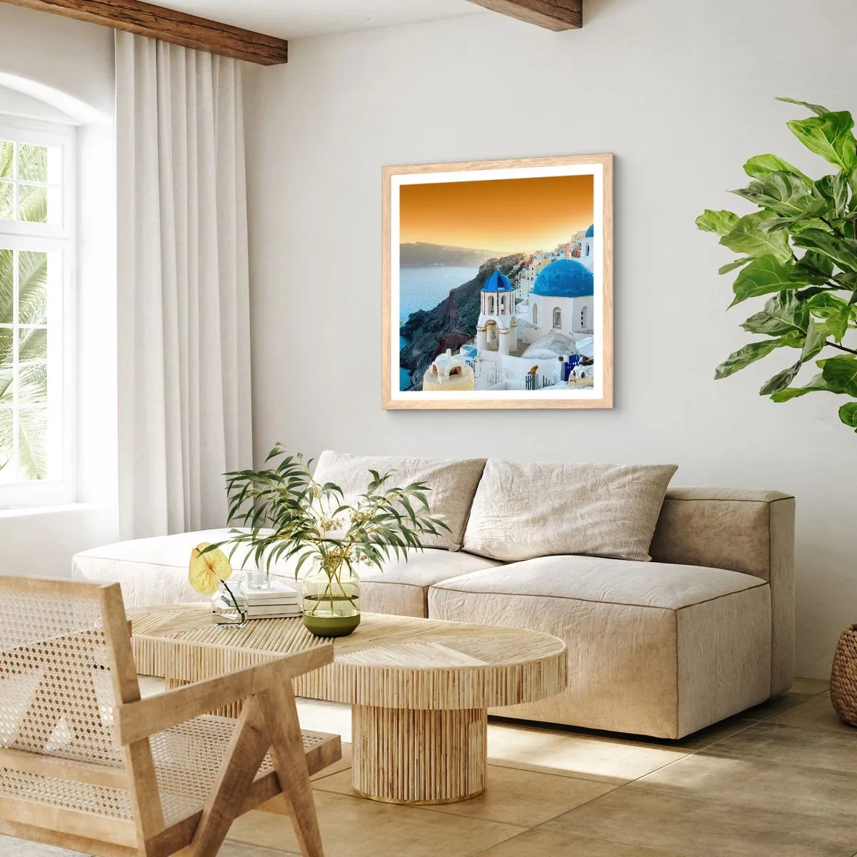 Póster en marco roble claro - Santorini - el abrazo a las rocas - 30x30 cm