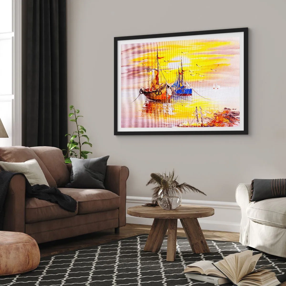 Póster en marco negro - Un merecido descanso en el puerto - 50x40 cm