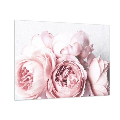 Cuadro sobre vidrio - Impresiones sobre Vidrio - Primer plano de flores de peonía rosa con luz suave - 70x50cm - Para los románticos - Decoración de pared moderna para salón y dormitorio ARTTOR