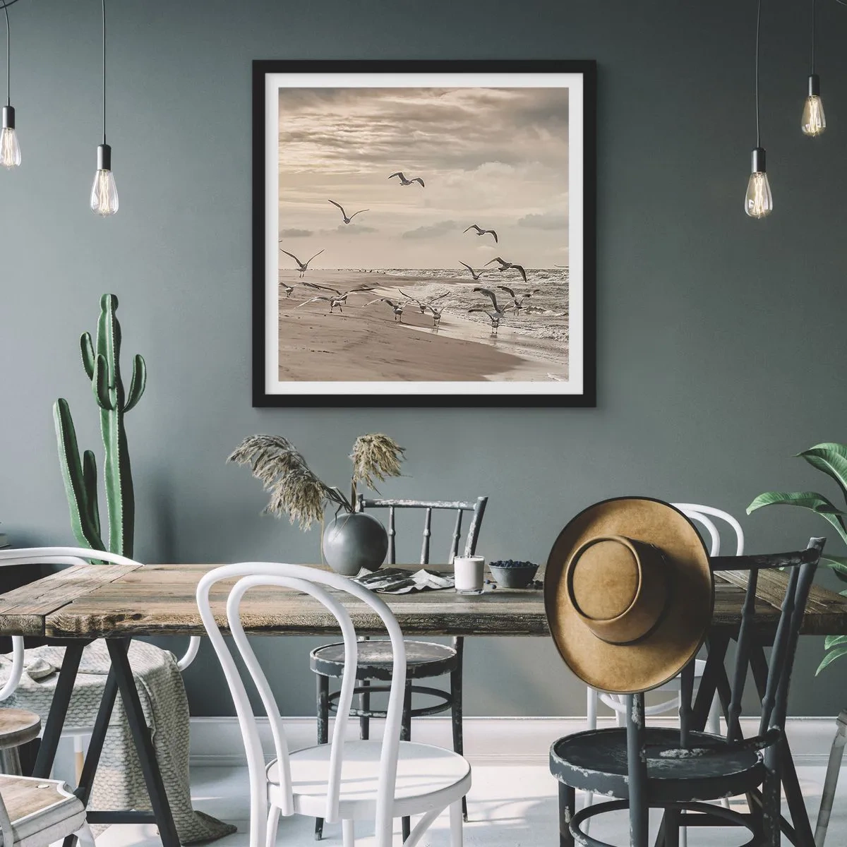 Póster en marco negro - El sonido del mar, el canto de los pájaros - 50x50 cm