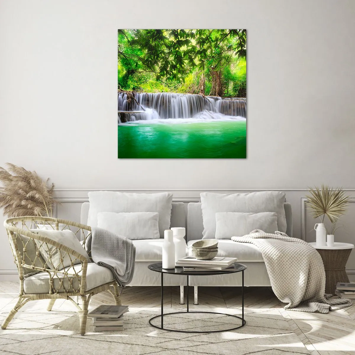 Cuadro sobre vidrio - Impresiones sobre Vidrio - Cascada en verde - 30x30 cm