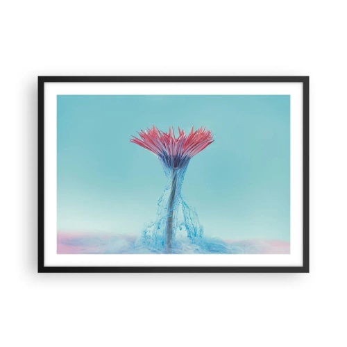 Póster en marco negro - Una flor rosa y azul en un arreglo artístico sobre un fondo pastel. - 70x50cm - En un abrazo vigorizante - Decoración de pared moderna para salón y dormitorio ARTTOR