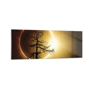 Cuadro sobre vidrio - Impresiones sobre Vidrio - Eclipse solar con una silueta de árbol en primer plano - 140x50cm - Eclipse total - Decoración de pared moderna para salón y dormitorio ARTTOR