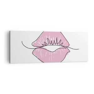 Cuadro sobre lienzo - Impresión de Imagen - Dibujo de labios minimalista en tono rosa. - 140x50cm - ¿Listo para un beso? - Decoración de pared moderna para salón y dormitorio ARTTOR