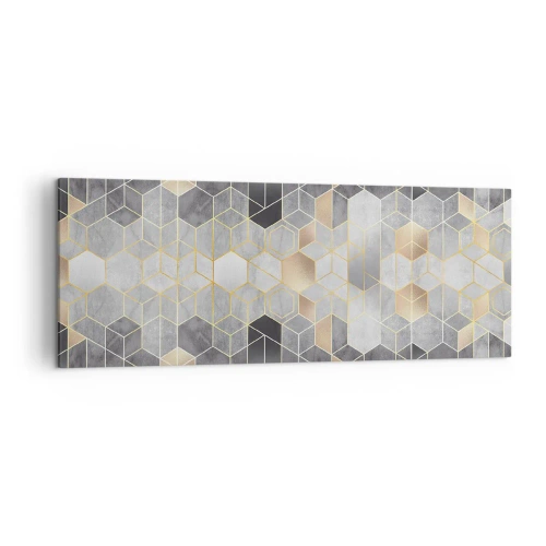 Cuadro sobre lienzo - Impresión de Imagen - Patrón geométrico en tonos dorados - 140x50cm - Composición de diamantes - Decoración de pared moderna para salón y dormitorio ARTTOR