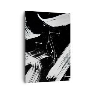 Cuadro sobre lienzo - Impresión de Imagen - Trazos blancos abstractos sobre un fondo negro - 50x70cm - Rompiendo la oscuridad - Decoración de pared moderna para salón y dormitorio ARTTOR