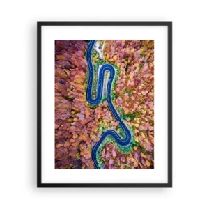 Póster en marco negro - Un camino sinuoso a través del bosque - 40x50 cm