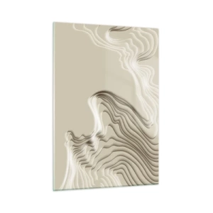 Cuadro sobre vidrio - Impresiones sobre Vidrio - Abstracción minimalista con líneas topográficas sobre fondo beige. - 50x70cm - Topografía del arte - Decoración de pared moderna para salón y dormitorio ARTTOR