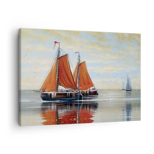 Cuadro sobre lienzo - Impresión de Imagen - Veleros de dos mástiles en aguas tranquilas - 70x50cm - Navega, marinero.... - Decoración de pared moderna para salón y dormitorio ARTTOR