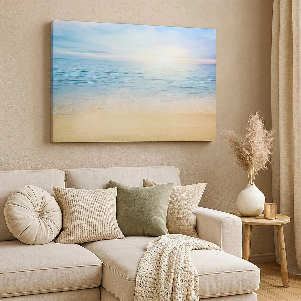 Cuadro sobre lienzo - Impresión de Imagen - Una playa con mar turquesa y cielo despejado. - 70x50cm - Gran cielo azul - Decoración de pared moderna para salón y dormitorio ARTTOR