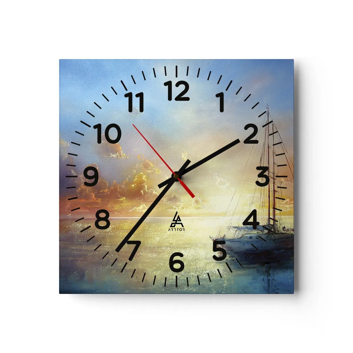 Reloj de pared - Reloj de vidrio - En una bahía dorada - 30x30 cm