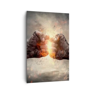 Cuadro sobre lienzo - Impresión de Imagen - Puños cerrados en una escena de incendio dinámica - 80x120cm - La lucha comienza - Decoración de pared moderna para salón y dormitorio ARTTOR