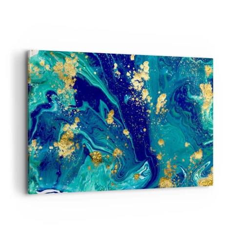 Cuadro sobre lienzo - Impresión de Imagen - Una composición abstracta con acentos azules, verdes y dorados. - 120x80cm - Pétalos de sol  - Decoración de pared moderna para salón y dormitorio ARTTOR