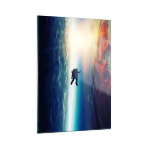 Cuadro sobre vidrio - Impresiones sobre Vidrio - Un astronauta flotando a través del espacio hacia la luz. - 50x70cm - Enfrentarse al universo - Decoración de pared moderna para salón y dormitorio ARTTOR