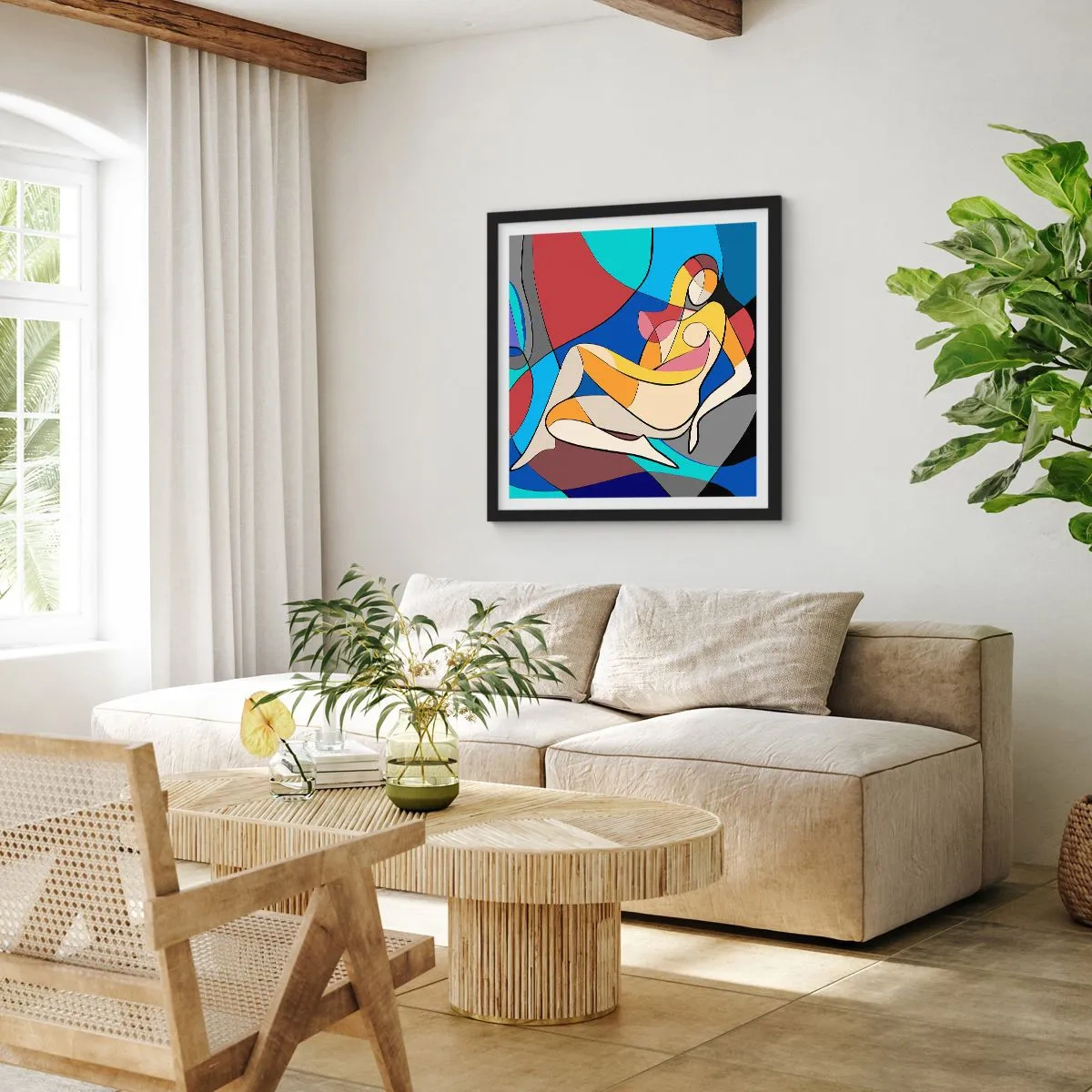 Póster en marco negro - Desnudo cubista - 30x30 cm