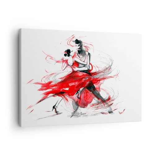 Cuadro sobre lienzo - Impresión de Imagen - Bailarines en un baile dinámico con acentos rojos. - 70x50cm - El tango: el ritmo de la pasión - Decoración de pared moderna para salón y dormitorio ARTTOR