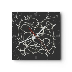 Reloj de pared - Reloj de vidrio - Línea abstracta sobre fondo negro con finos detalles. - 30x30cm - Pensamientos errantes - Decoración de pared moderna para salón y dormitorio ARTTOR