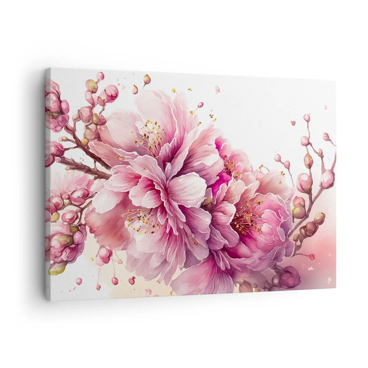 Cuadro sobre lienzo - Impresión de Imagen - Delicadas flores de cerezo en plena floración sobre un fondo claro. - 70x50cm - Flor de cerezo - Decoración de pared moderna para salón y dormitorio ARTTOR