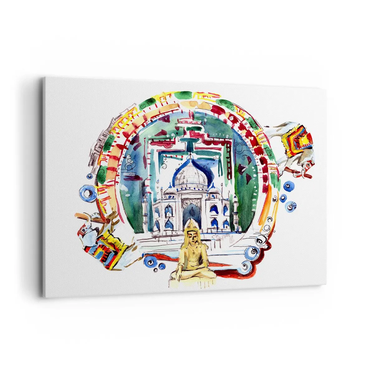 Cuadro sobre lienzo - Impresión de Imagen - Una colorida ilustración de la arquitectura india. - 100x70cm - Hindú - Decoración de pared moderna para salón y dormitorio ARTTOR