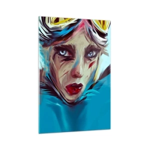 Cuadro sobre vidrio - Impresiones sobre Vidrio - Retrato de una mujer en colores dinámicos y estilo abstracto. - 70x100cm - Guerrera colorida - Decoración de pared moderna para salón y dormitorio ARTTOR